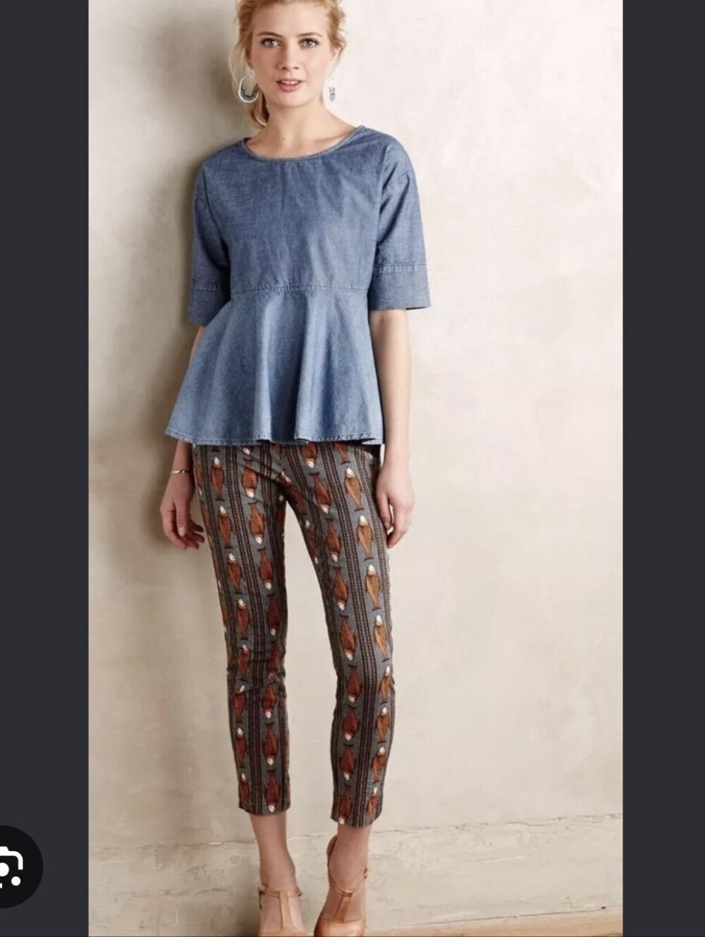 Anthro Cartonnier Fish Print Charlie Chino Trousers sz 16 Brown Black Preppy